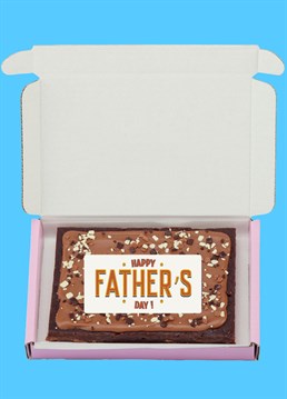 <p>Introducing the baked delights of Simply Cake Co: the perfect treats to make an occasion extra special (and sweet), delivered directly through your loved one's letterbox!</p>
<p>Why just send a card when you can send him a mind-blowingly good brownie as well? Treat dad on Father's Day with a super gooey, sharing-size slab of chocolate brownie and you'll definitely be his favourite child. This indulgent brownie slab is topped with real Belgian chocolate, white, milk and dark chocolate sprinkles, and an edible 'Happy Father's Day!' design for the finishing touch!</p>
<p>These are handmade in the UK with the best ingredients including proper butter, free-range eggs, Belgian chocolate AND gluten free flour so that more people can enjoy their great taste!. Simply Cake Co. baked goods&nbsp;are packed full of chocolate, which gives them a shelf life of a good 10 days on arrival. Keep them wrapped up tight, or freeze if you want to keep them longer! Serves 4.</p>
<p><strong>Please note that this product is fulfilled by our partner Simply Cake Co. and therefore will be sent separately to our other cards and gifts.</strong></p>
<p>Ingredients:</p>
<p>Caster sugar, Chocolate (Cocoa mass, Sugar, Cocoa butter, whole<strong>&nbsp;MILK</strong>&nbsp;powder, emulsifier&nbsp;<strong>SOY</strong>&nbsp;Lecithin, Natural Vanilla flavouring), White Chocolate (Sugar, Cocoa butter, whole&nbsp;<strong>MILK</strong>&nbsp;powder, emulsifier<strong>&nbsp;SOY&nbsp;</strong>Lecithin, Natural Vanilla flavouring), Butter (<strong>MILK</strong>), free-range&nbsp;<strong>EGG</strong>, gluten-free flour blend (pea, rice, potato, tapioca, maize, buckwheat), cocoa powder, salt, xanthan gum, sprinkles (Sugar, potato starch, sunflower oil, rice flour. Colours; concentrate of carrot, blueberry, radish, safflower, apple, blackcurrant, Glazing agent; carnauba wax, Hypromellose, Lemon Powder, Vegetable Fat (Rice Bran Oil), Colours (E160c Paprika, E163 Anthocyanins, E171 Titanium Dioxide), Anti-caking agent (Potassium Aluminium Silicate))), wafer paper (Potato Starch, Water, Olive Oil, maltodextrin) icing (Water, starch (maize), dried glucose syrup, humectant: glycerine, sweetner: sorbitol, colour: titanium dioxide, vegetable oil (rapeseed), thickener: cellulose, emulsifier: polysorbate 80 flavouring, vanillin, sucralose), colourings(water, humectant, E1520, E422, food colouring ( e120, e122, acidity regulator e330, e151, e110, e102).</p>
<p><strong>For allergens please see above in bold.</strong>&nbsp;Made in a bakery that handles&nbsp;<strong>MILK, EGGS, SOYA, NUTS &amp; PEANUTS</strong>&nbsp;therefore may contain traces. Coeliac-friendly. Not suitable for vegetarians.</p>